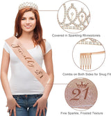 21st Birthday Decorations for Her 33pcs 21 Crown and Sash Black Rose