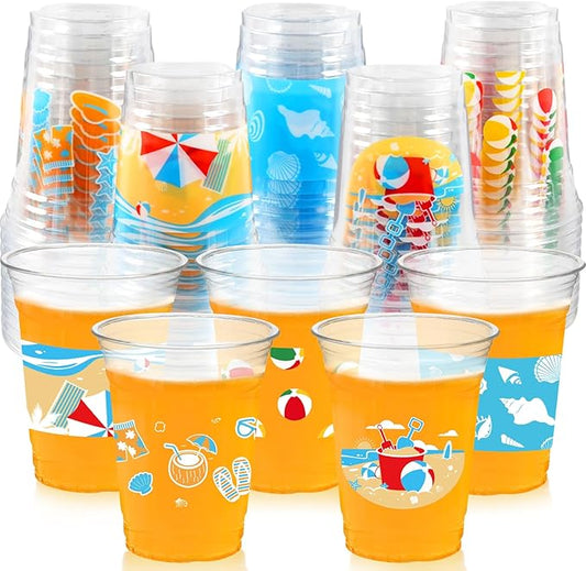 100Pcs Beach Pool Party Decoration Cups, 12 Oz Summer Disposable Cups