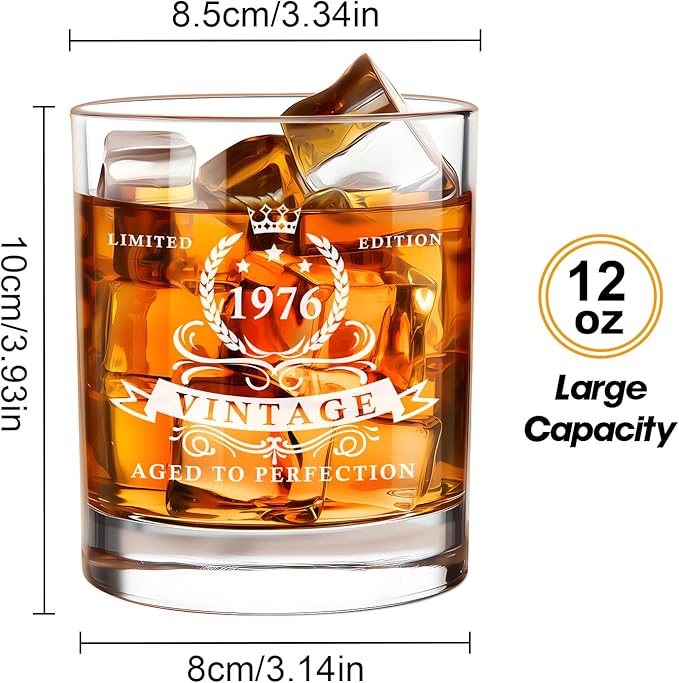LIGHTEN LIFE 50th Birthday Gifts for Men 12 OZ 1976 Whiskey Glass in