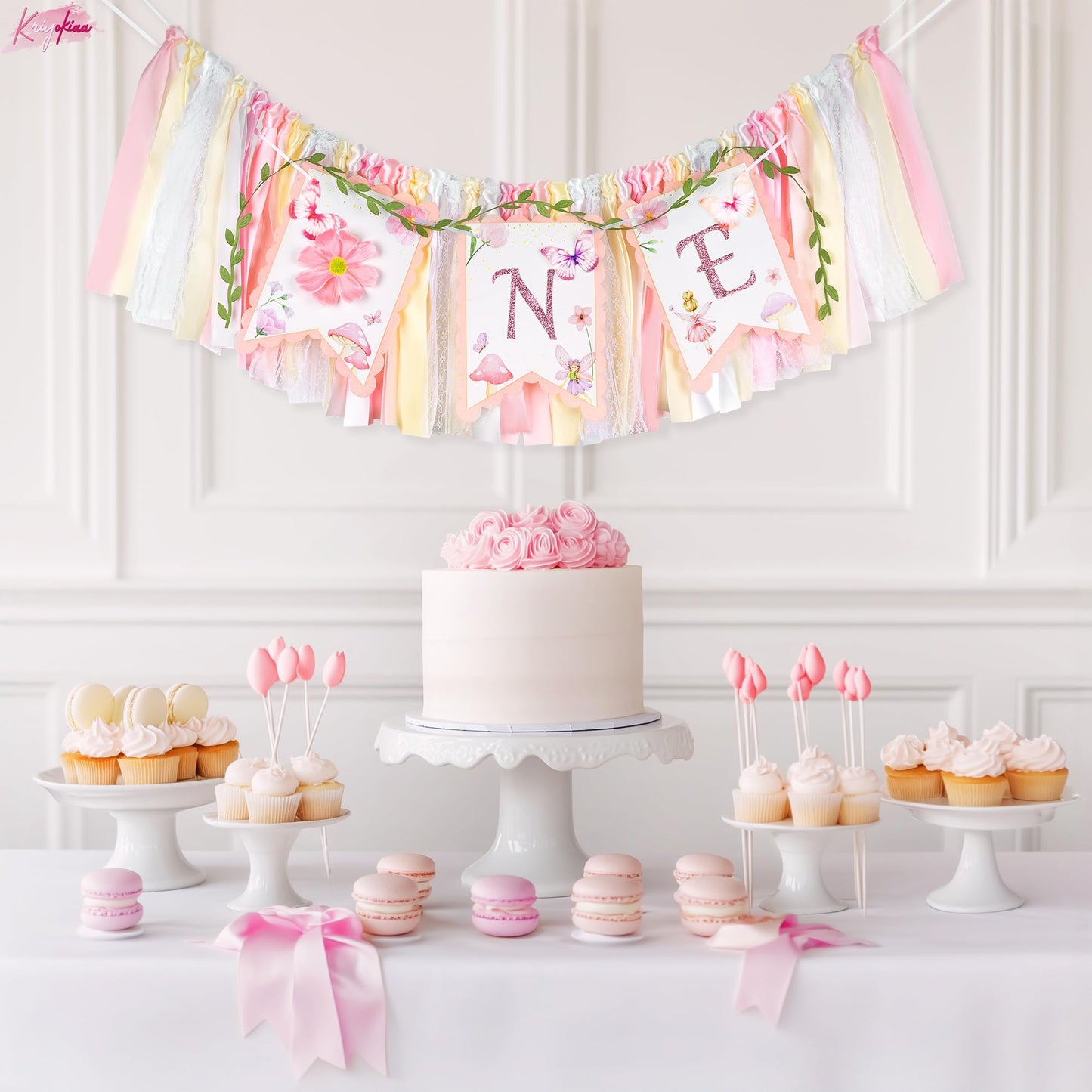 Kriyokiaa Highchair Banner 1st Birthday Girl Floral and Butterfly