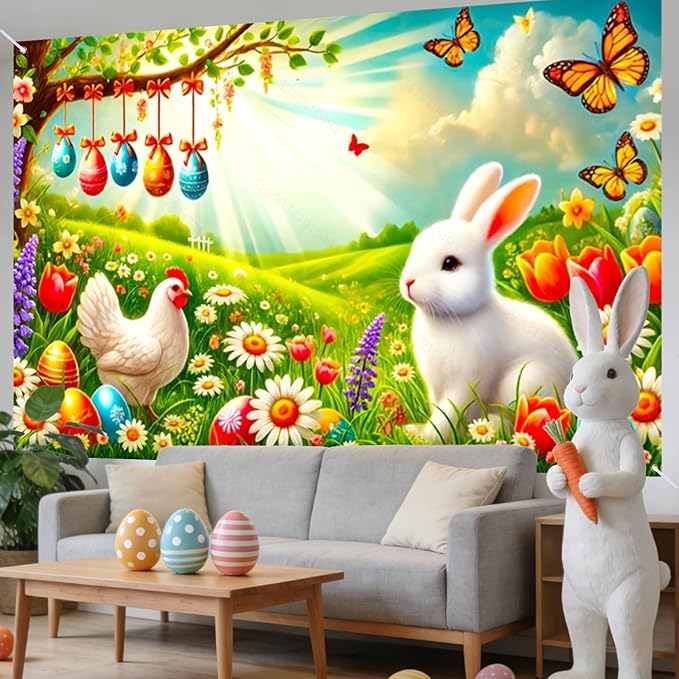 Nuxovilar Easter Banner Polyester 43x70.86 Inches Large Easter Banner