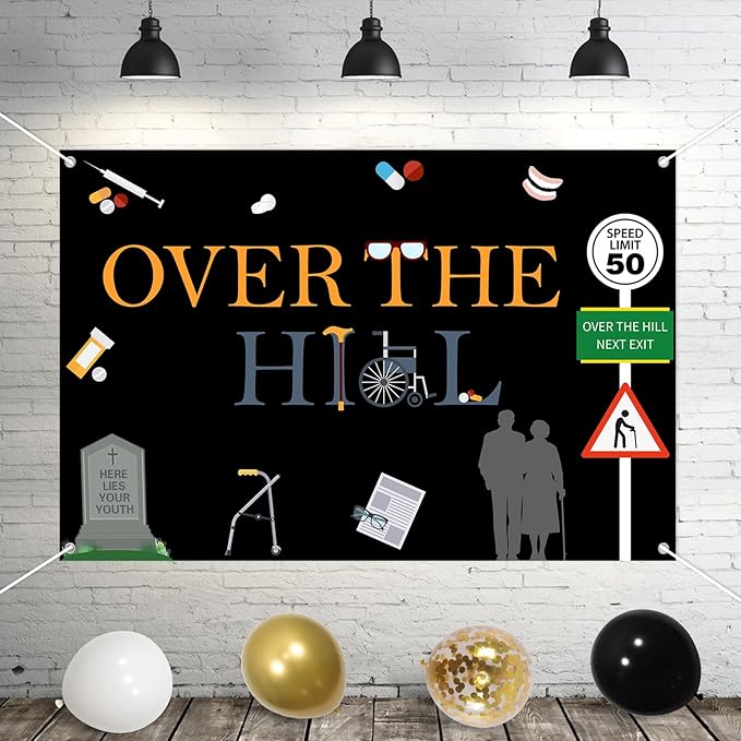 Over The Hill Birthday Decorations for Men Funny Over The Hill
