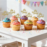 24 Gold Glitter Cake Cupcake Toppers Picks for Wedding Birthday Baby