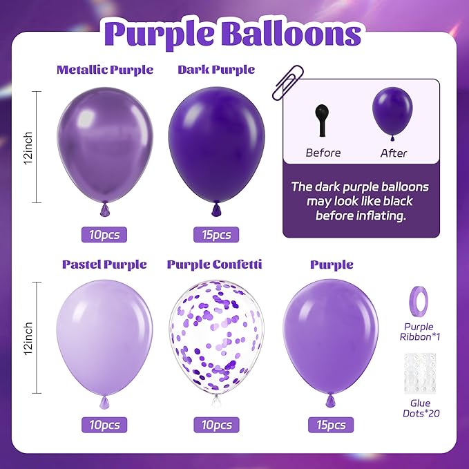 60pcs Purple Balloons 12inch with Metallic Pastel Dark Purple