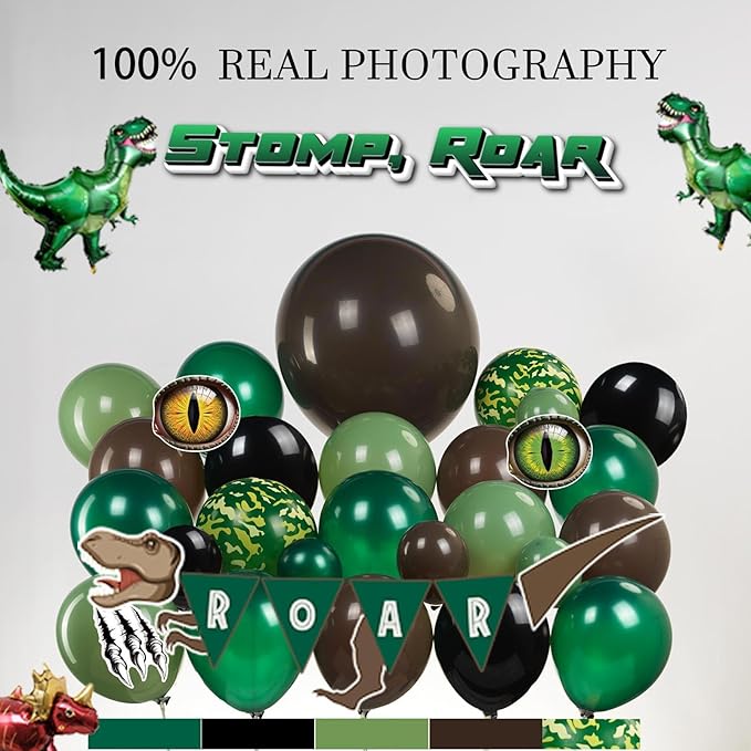 Dinosaur Birthday Party Decorations hunter Green black brown balloon
