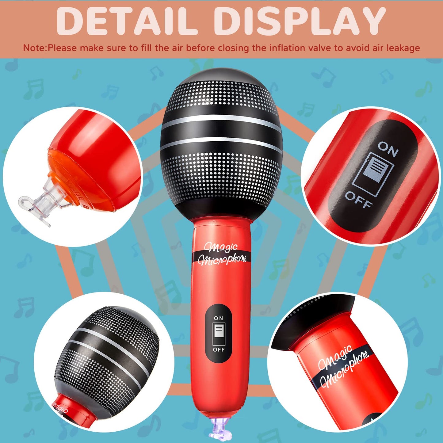 Sumind 30 Pcs Inflatable Microphones 9.4 Inch Blow up Plastic Fake