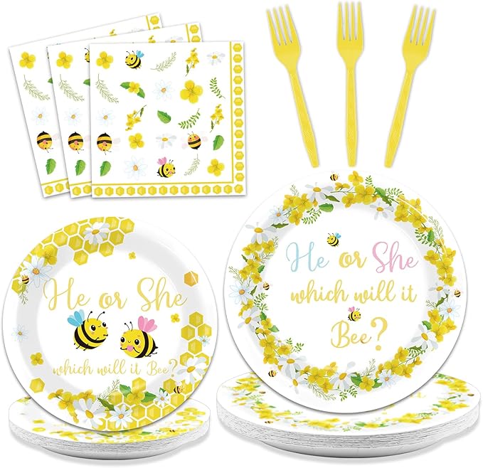 96 Pieces Bee Gender Reveal Party Plates What Will It Bee Theme