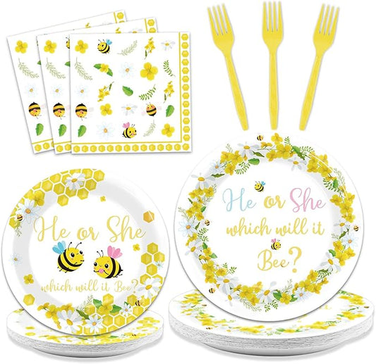 96 Pieces Bee Gender Reveal Party Plates What Will It Bee Theme