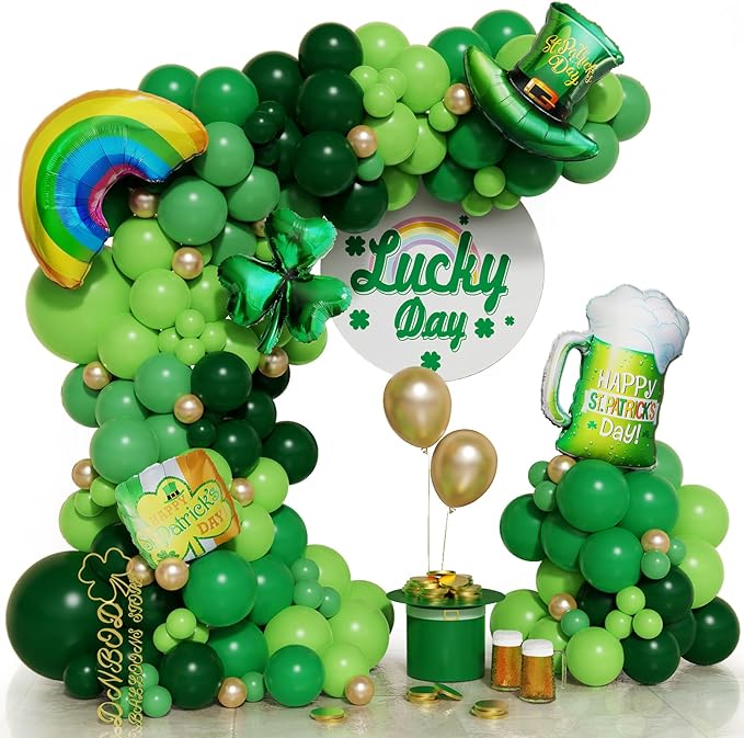 St Patricks Day Balloon Arch Kit 157Pcs Green Gold Lucky One Balloon