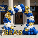 Graduation Balloon Arch Kit 128Pcs Blue White and Gold Balloon