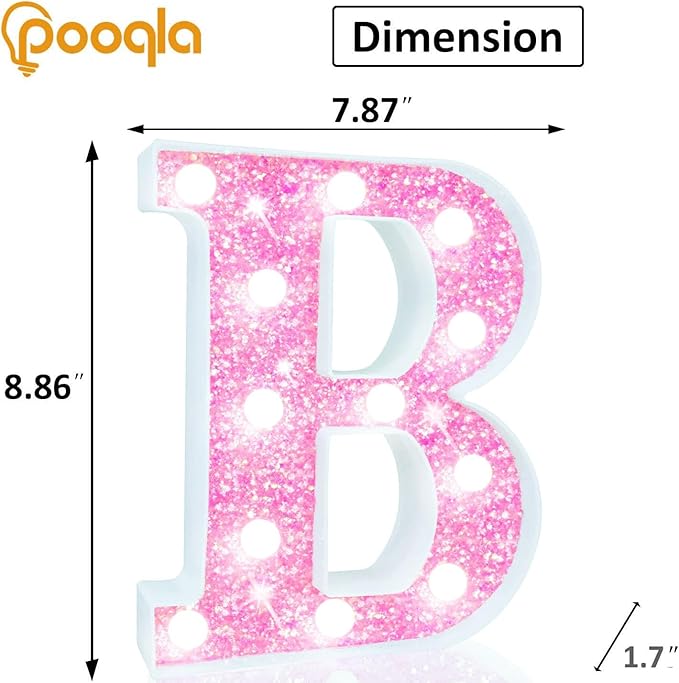 Pooqla LED Marquee Letter Lights, Light Up Pink Letters Glitter #13