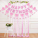Pre-Strung Pink Bow Birthday Decorations, Reusable Coquette Party