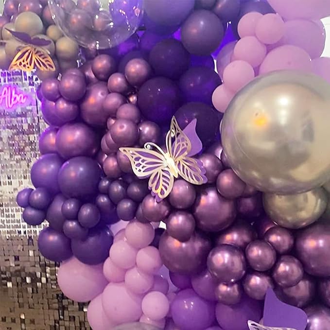 Togvu Balloon Purple and White, 60 Packs 12 Inch Dark Light Metallic
