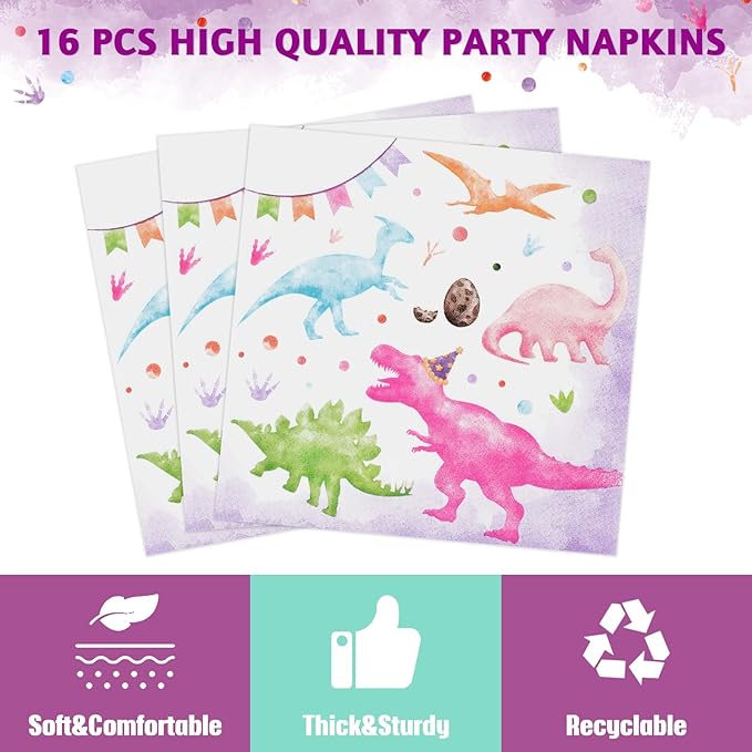 Dinosaur 3rd Party Decorations 64PCS Dinosaur Plates Napkins and