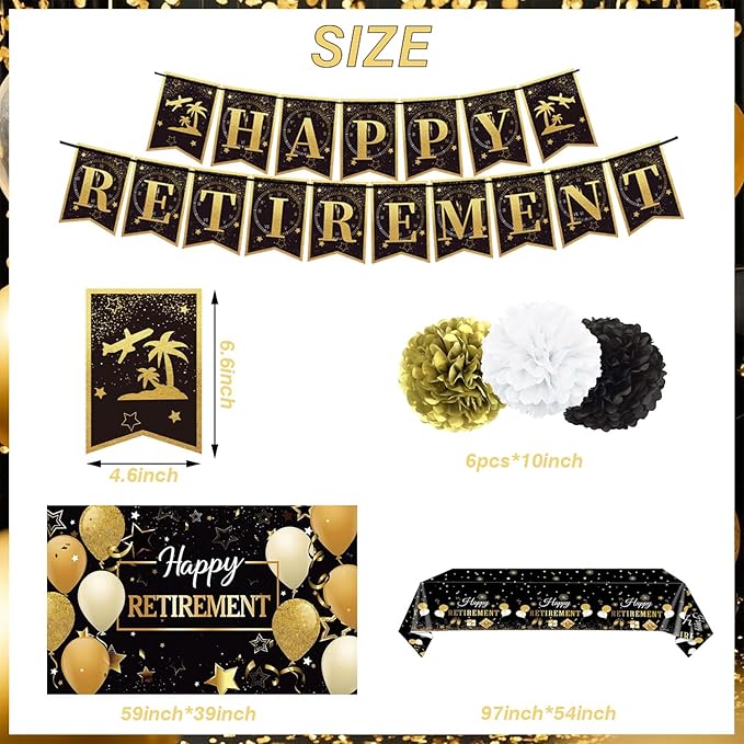 Retirement Party Decorations Black and Gold Napkins Plates