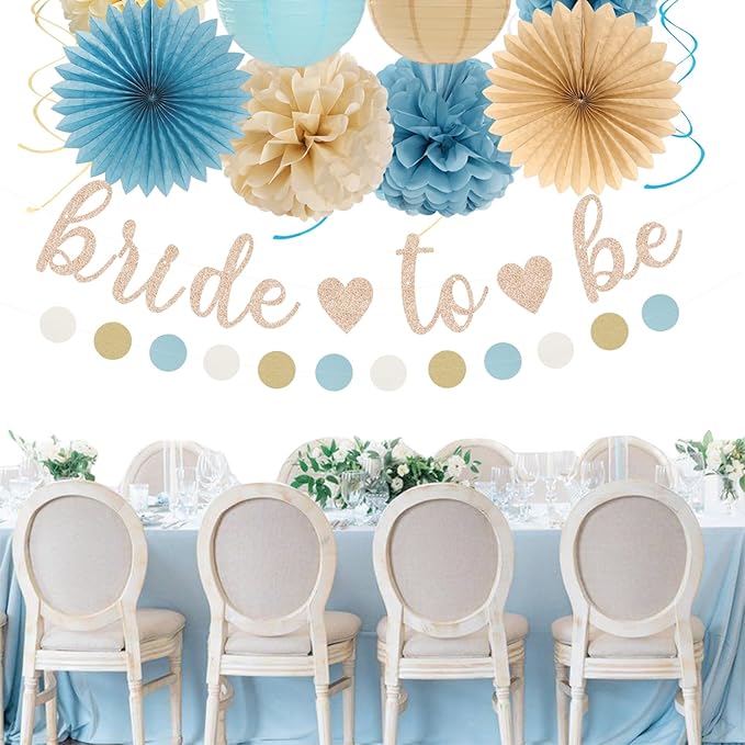 Light Dusty Blue Beige Champagne Bridal Shower Party Decorations