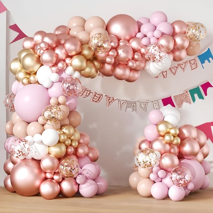 Rose Gold Balloons Arch Garland Kit 164pcs Pastel Pink Chrome Gold