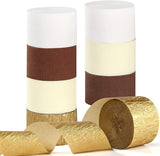 White-Brown Ivory-Gold Boho Party-Decorations Streamers - 8 Rolls