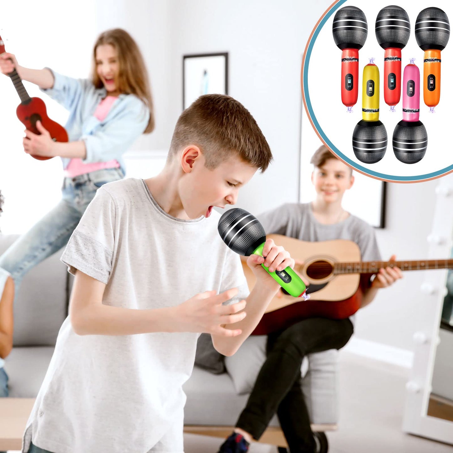 Sumind 30 Pcs Inflatable Microphones 9.4 Inch Blow up Plastic Fake