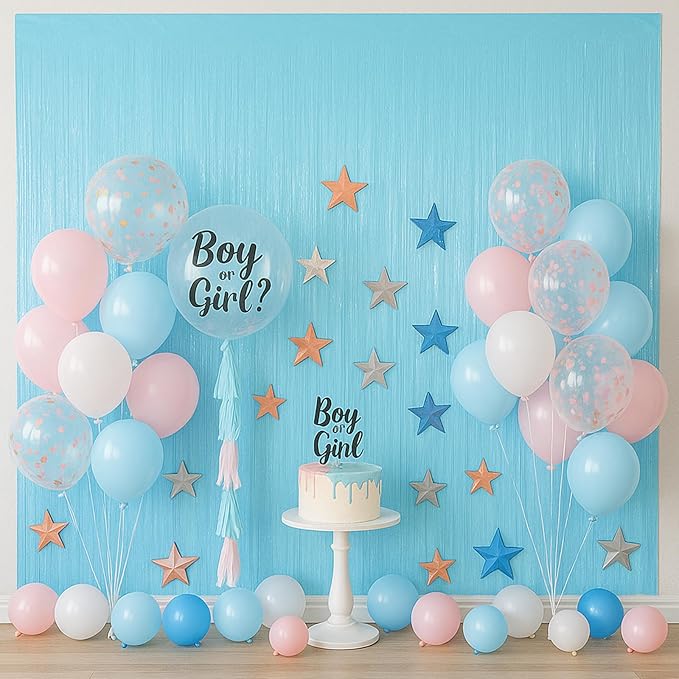 Voircoloria 3 Pack 3.3 x 8.2 ft Pastel Blue Foil Fringe Backdrop