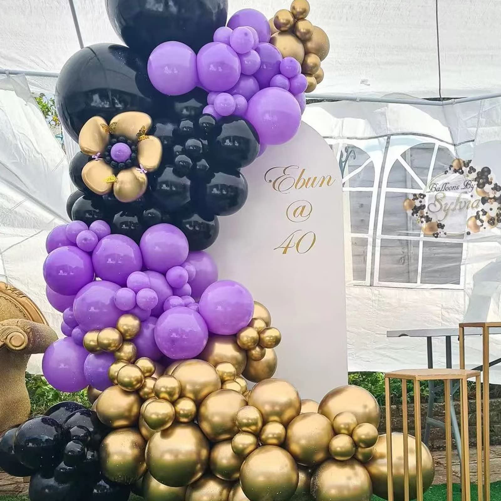 Purple Gold Balloon Garland Arch Kit, Metallic Gold and Latex Purple