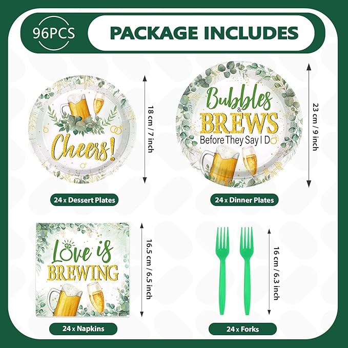 96Pcs Bubbles and Brews Bridal Shower Party Decorations Sage Green