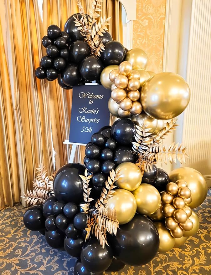 Black and Gold Balloons Arch Garland Kit 129 Pcs 18/12/10/5 In Black