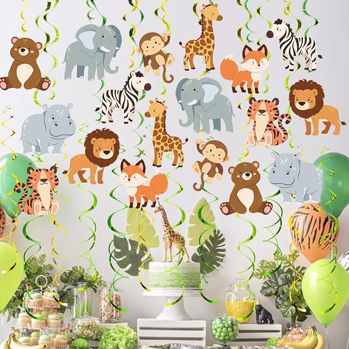 Safari Animal Party Streamers 48 Pcs Jungle Theme Hanging Swirl
