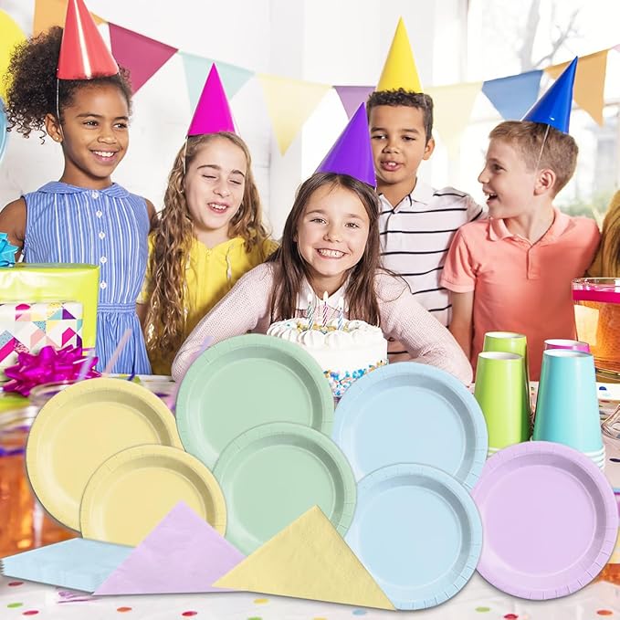 Pastel Party Decorations 60Pcs Rainbow Plates and Napkins Unicorn