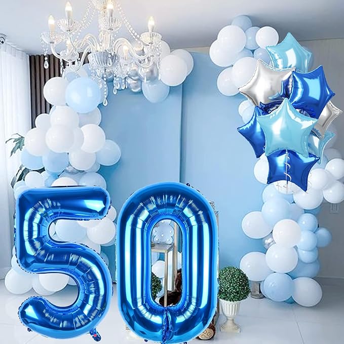 50th Birthday Balloon for Men, 40 Inch Royal Dark Navy Blue Number 50