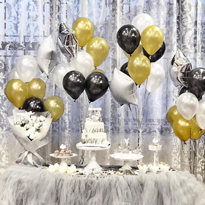 72 Pack Black Gold Confetti Balloons Kit, 12 Inch Black Gold White