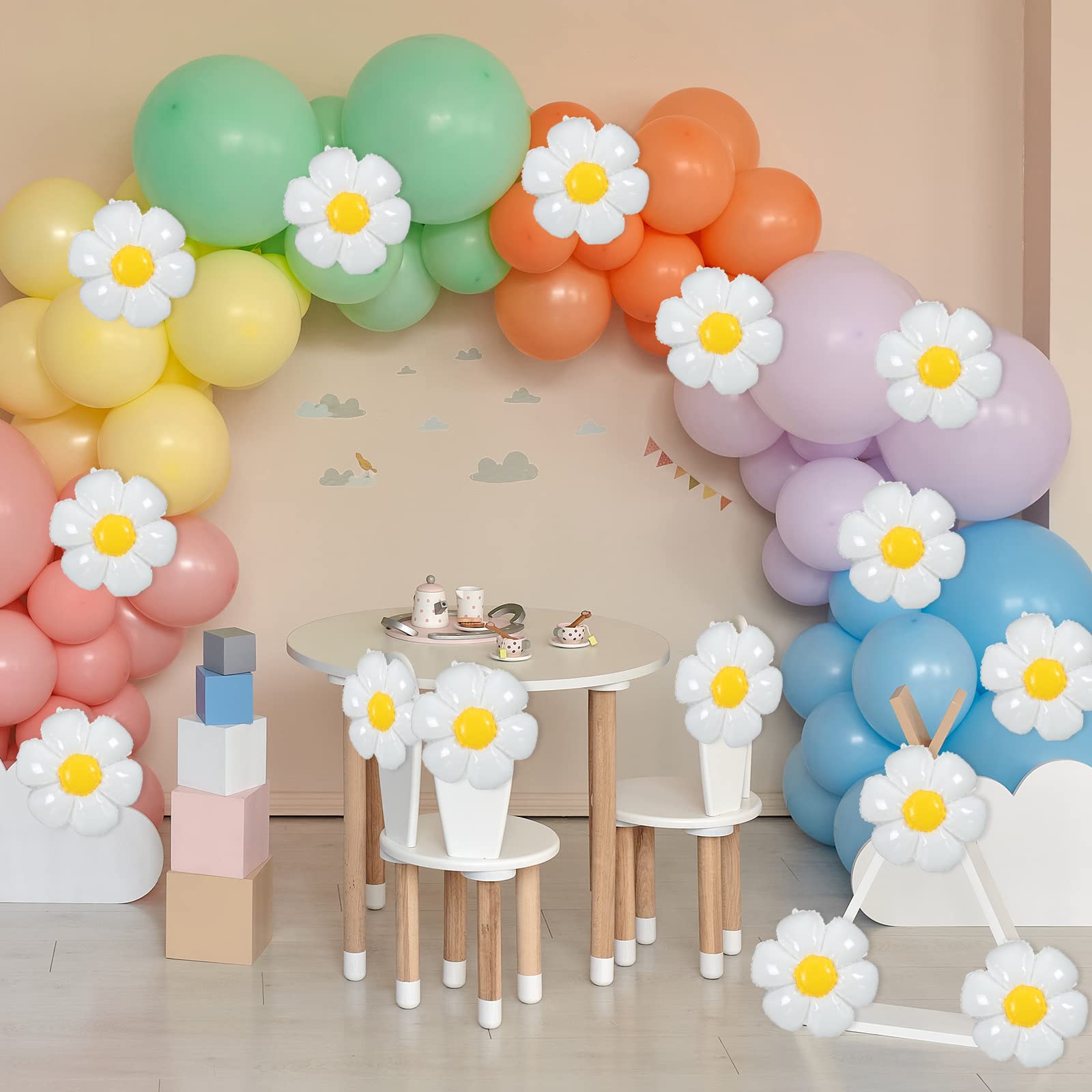 Sotiff 21 Pcs Flower Balloons Daisies Balloons White Groovy Flowe Whit