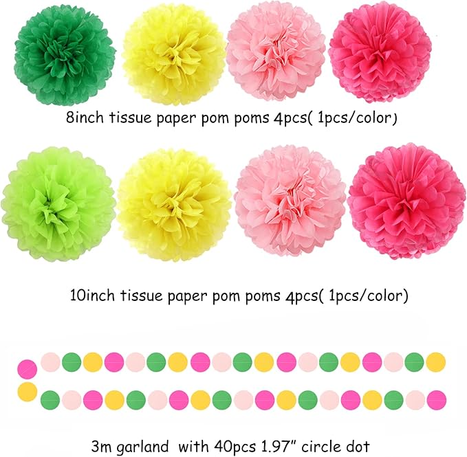 Hawaii Pool Party Decorations Streamers 35pcs Tissue Pom Poms