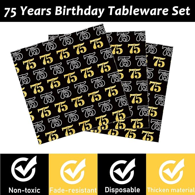 96 Pcs 75th Birthday Party Supplies 75th Birthday Tableware Plates