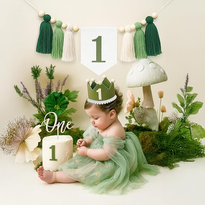 Wild One High Chair Banner Green Baby 1st Birthday Outfit Boy
