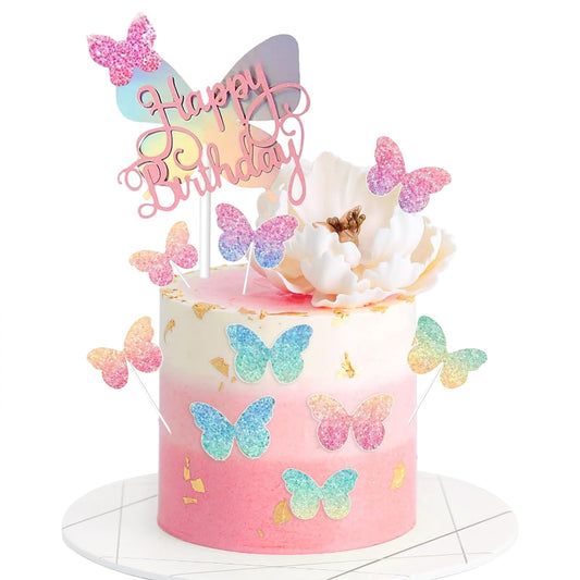 11 Pieces Butterfly Cake Toppers With Happy Birthday Cake Toppers 3D
