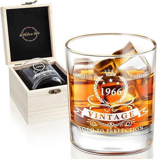 LIGHTEN LIFE 60th Birthday Gifts for Men 12 OZ 1966 Whiskey Glass in