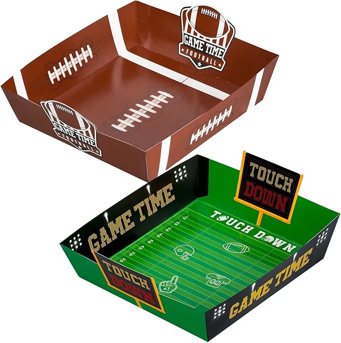 50 Pcs Football Plates Kit Large Football Snack Holder for Tailgate