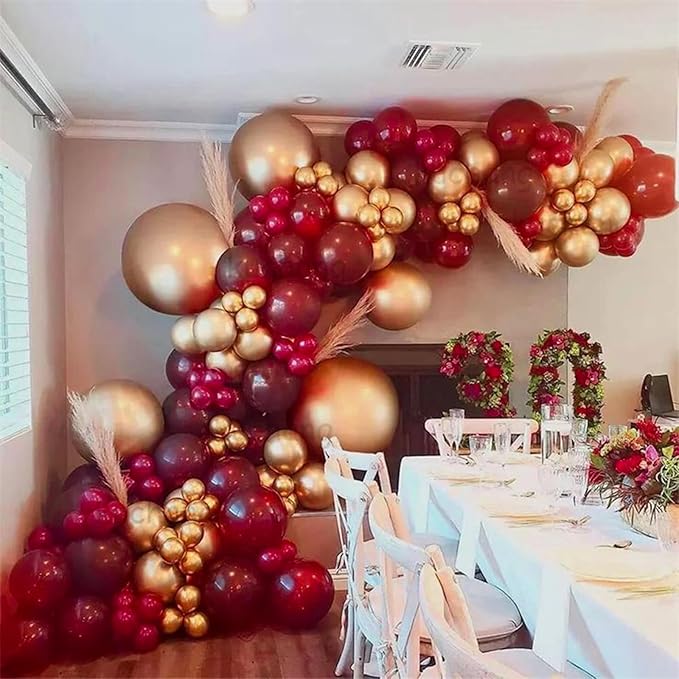 PartyWoo Red Pink and Gold Balloons, 140 pcs Ruby Red Pink and Chrome