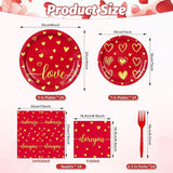 96 Pieces Valentine's Day Love Tableware Set Red and Gold Heart
