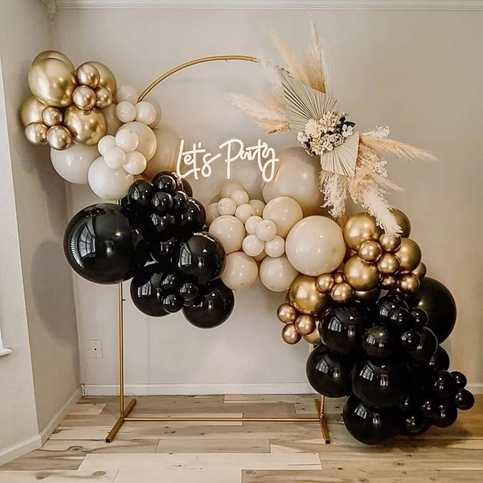 Black White and Gold Balloons, 50pcs 12Inch Black White Cream Beige