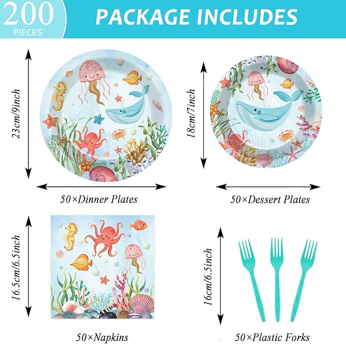 50 Guests Under the Sea Party Decorations Plates and Napkins Ocean