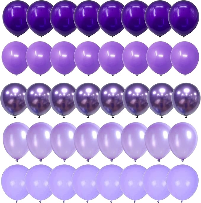 Togvu Purple Balloons, 60 Packs 12 Inch Metallic Chrome Pearl Macaron