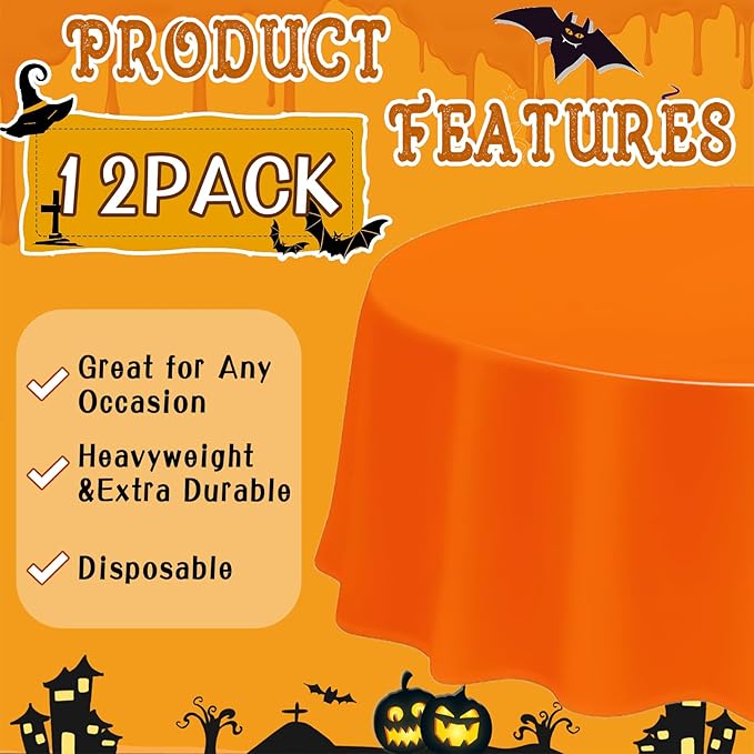 CIEOVO 12 Pack Halloween Plastic Tablecloth Black Orange Purple Color