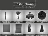 Silver Black Gold Party Decorations - 23pcs Tissue Paper Flowers Pom