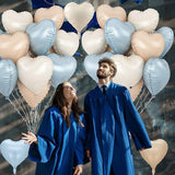 Blue Cream Heart Foil Balloons, 12Pcs Baby Blue Beige Nude Heart