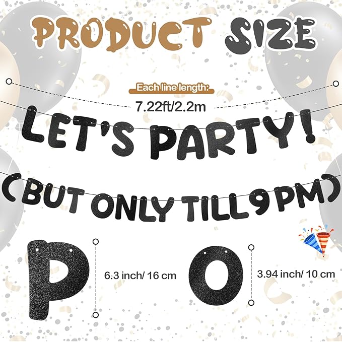 Yeaqee Pre-strung Glitter Funny Birthday Banner, Let's Party But Only
