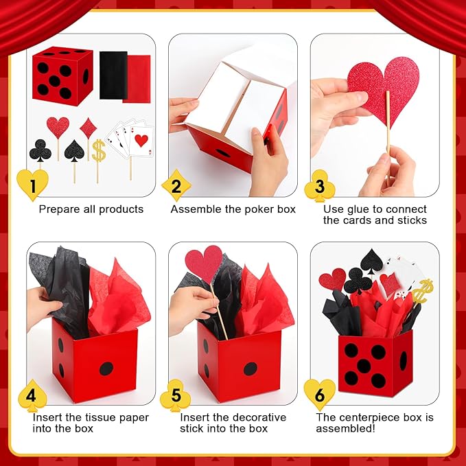 12 Set Casino Theme Party Decorations 6 x 6 x 6 Inch Paper Poker