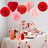Red Pink Valentines Day Paper Flowers Hearts Honeycomb Lanterns