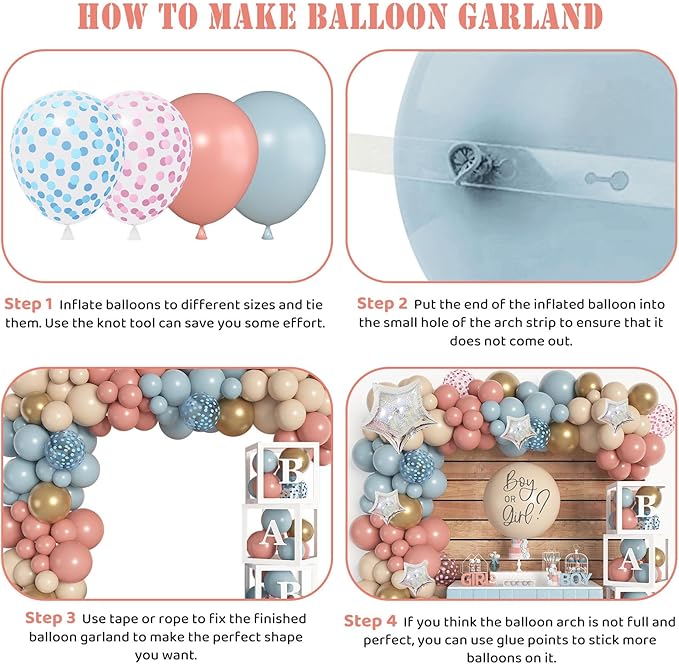 164PCS Gender Reveal Balloon Boxes Decorations Dusty Pink and Blue